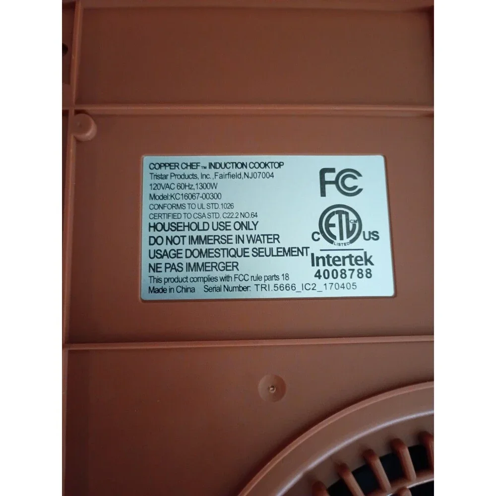 Copper Chef Induction Cooktop (Model KC16067-00300) Tested WORKS